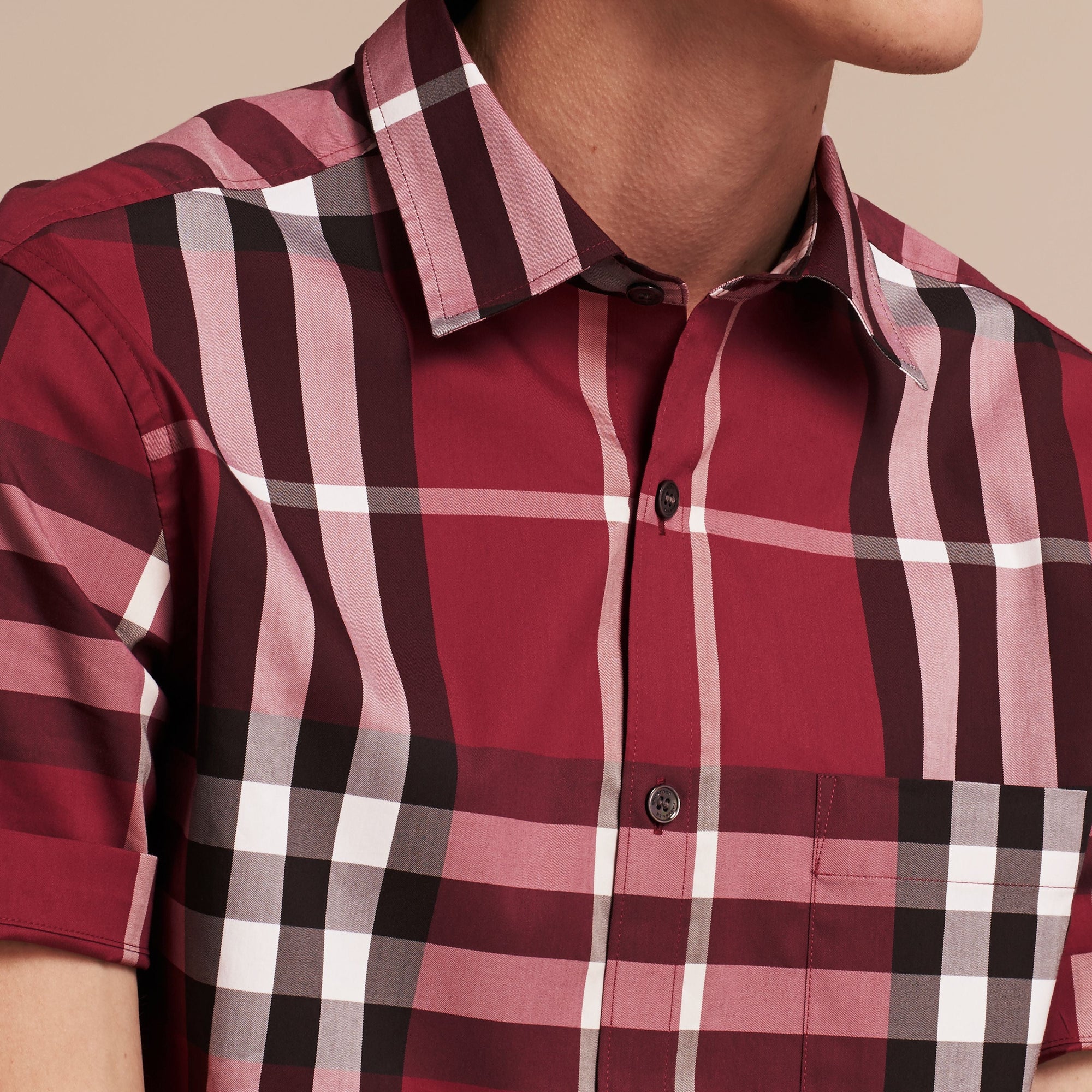 Chemise à manches courtes en coton extensible avec motif check - Plum Pink