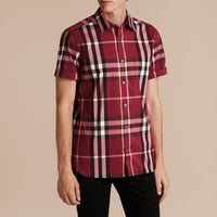 Chemise à manches courtes en coton extensible avec motif check - Plum Pink