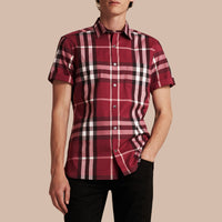 Chemise à manches courtes en coton extensible avec motif check - Plum Pink
