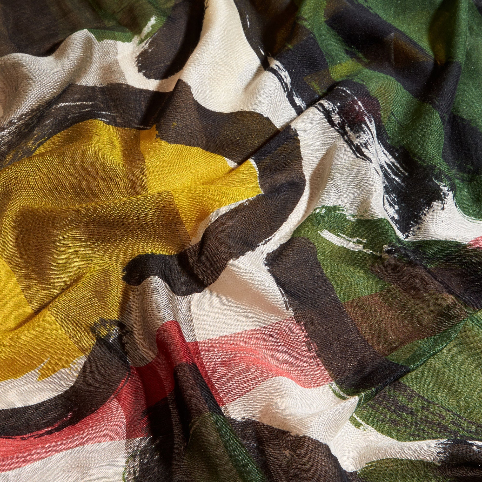 Écharpe en modal soie & cachemire mélangés& imprimé arty - Stone & Olive Green