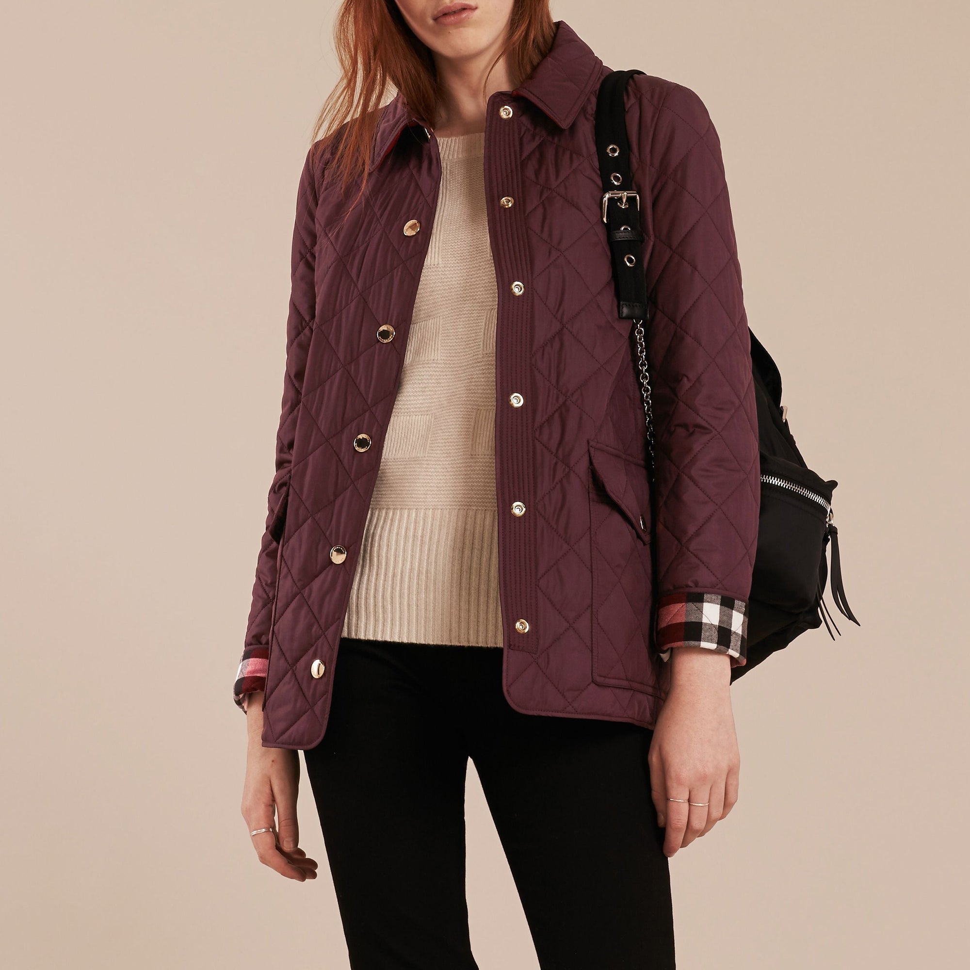 Veste matelassée avec doublure à motif check - Burgundy