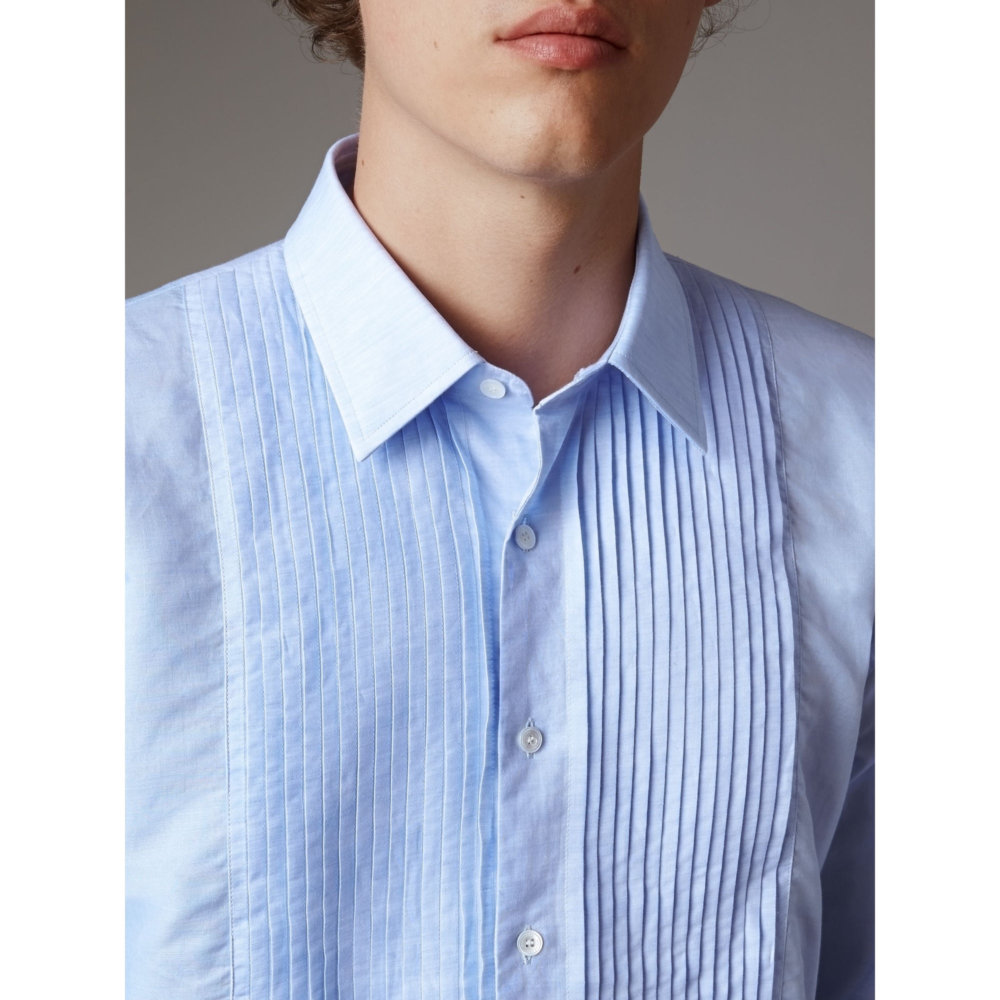 Chemise habillée de coupe moderne en lin et coton - Pale Blue