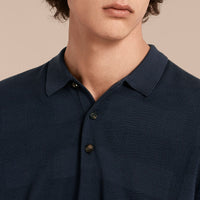 Polo en jacquard de soie piquée et coton à motif check - Navy