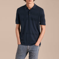 Polo en jacquard de soie piquée et coton à motif check - Navy