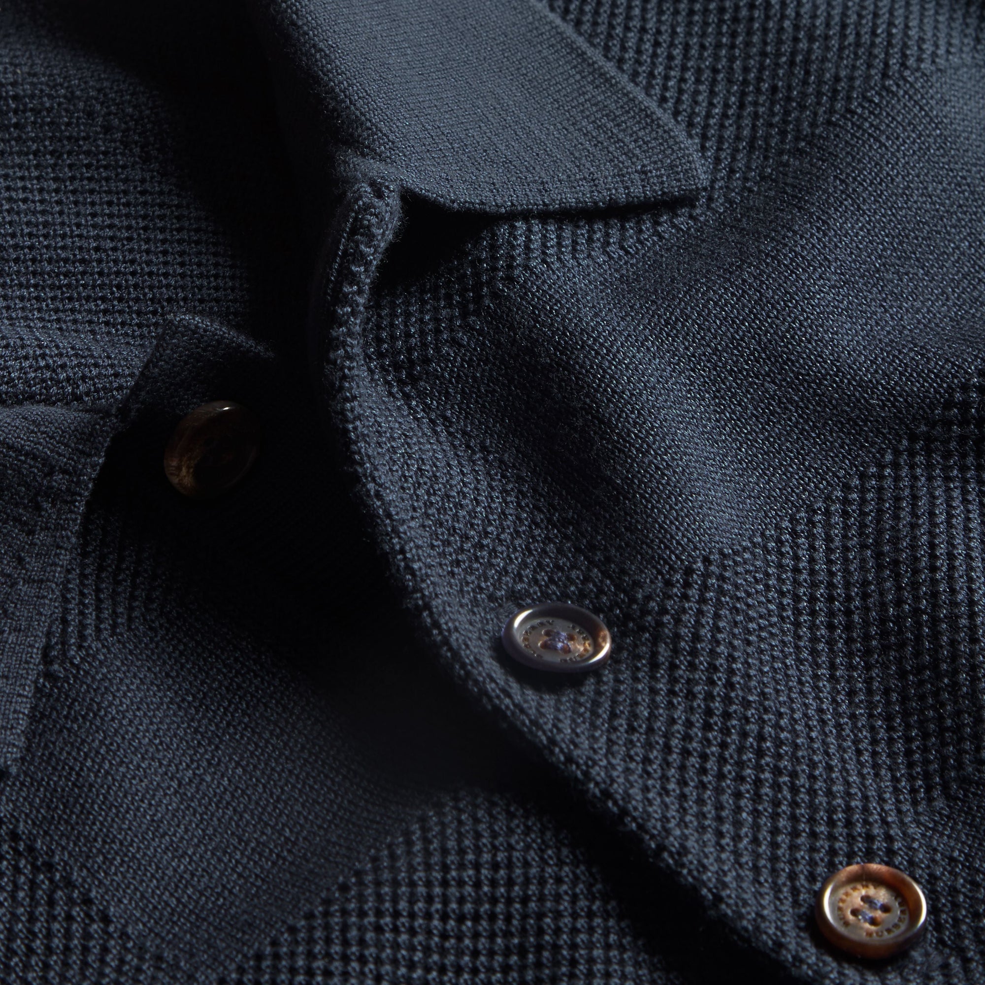 Polo en jacquard de soie piquée et coton à motif check - Navy