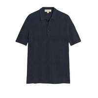 Polo en jacquard de soie piquée et coton à motif check - Navy