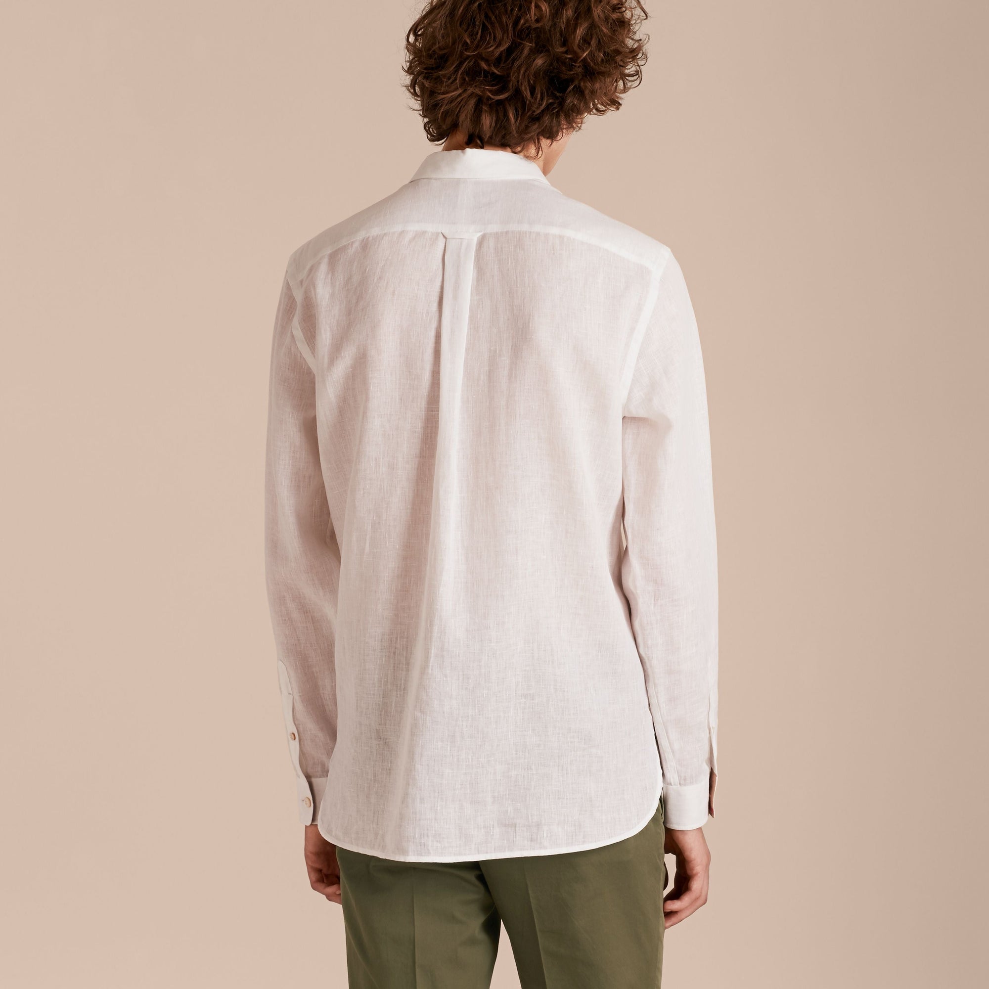 Chemise en lin avec détails check - White