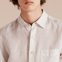 Chemise en lin avec détails check - White