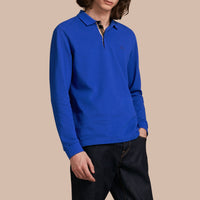 Polo à manches longues avec patte à motif check - Brilliant Blue