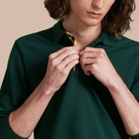 Polo à manches longues avec patte à motif check - Racing Green