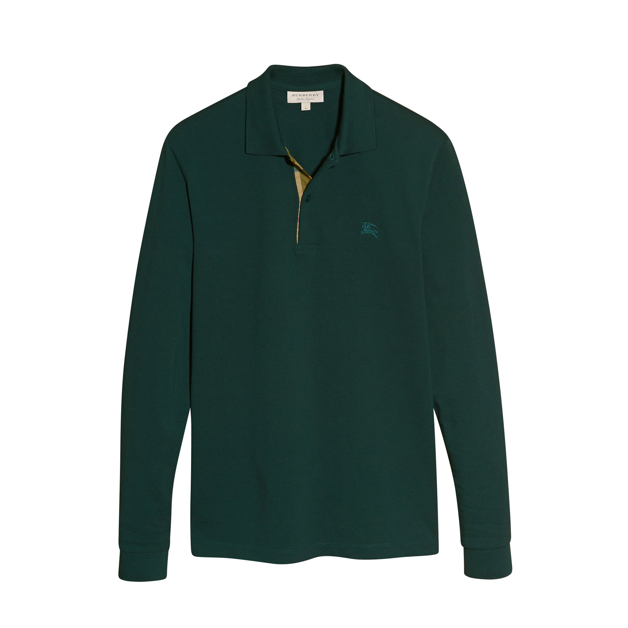 Polo à manches longues avec patte à motif check - Racing Green