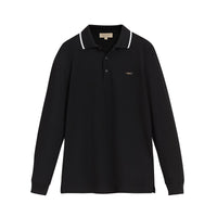 Polo à manches longues en piqué de coton à bordure contrastante - Black