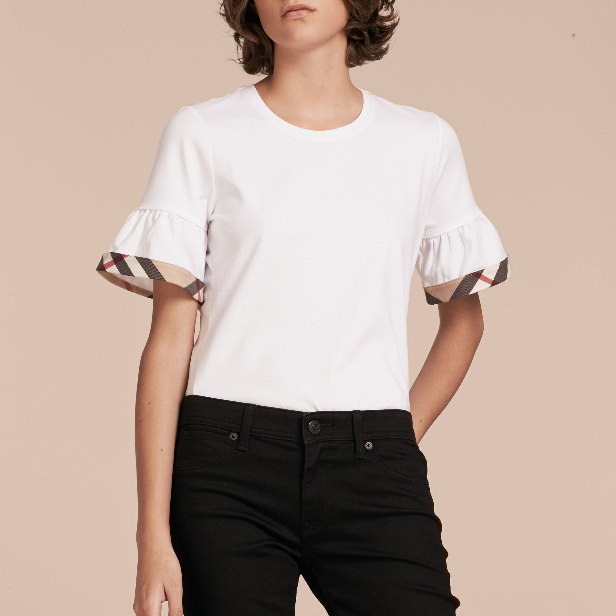 T-shirt à manches ruchées - White