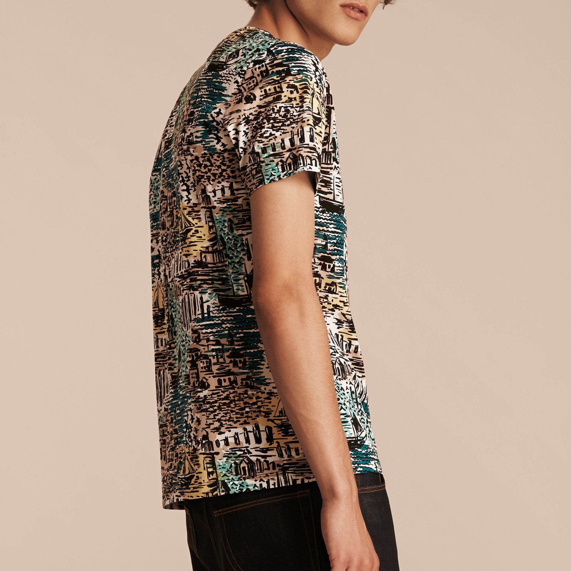 T-shirt en coton à imprimé balnéaire - Aqua Green