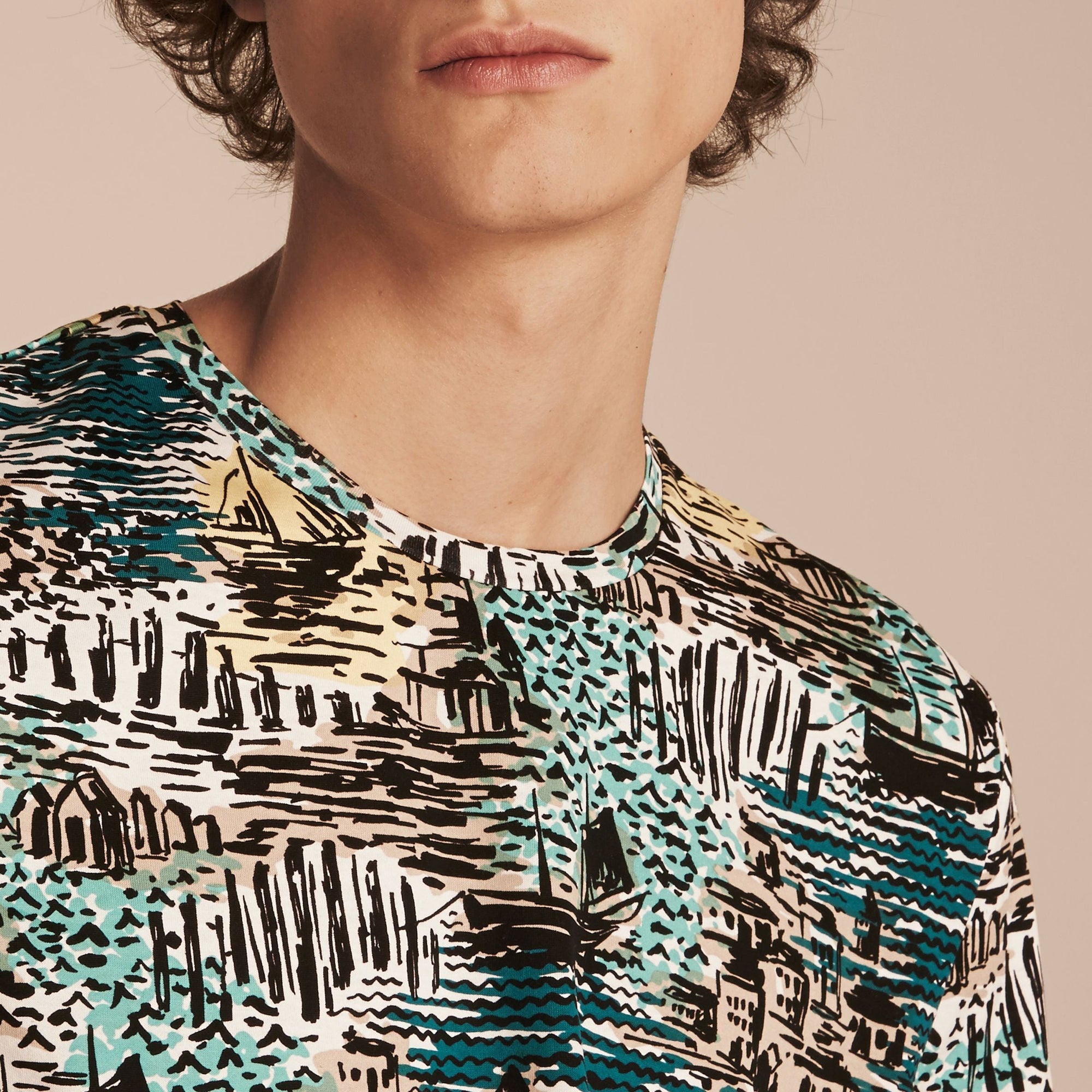 T-shirt en coton à imprimé balnéaire - Aqua Green