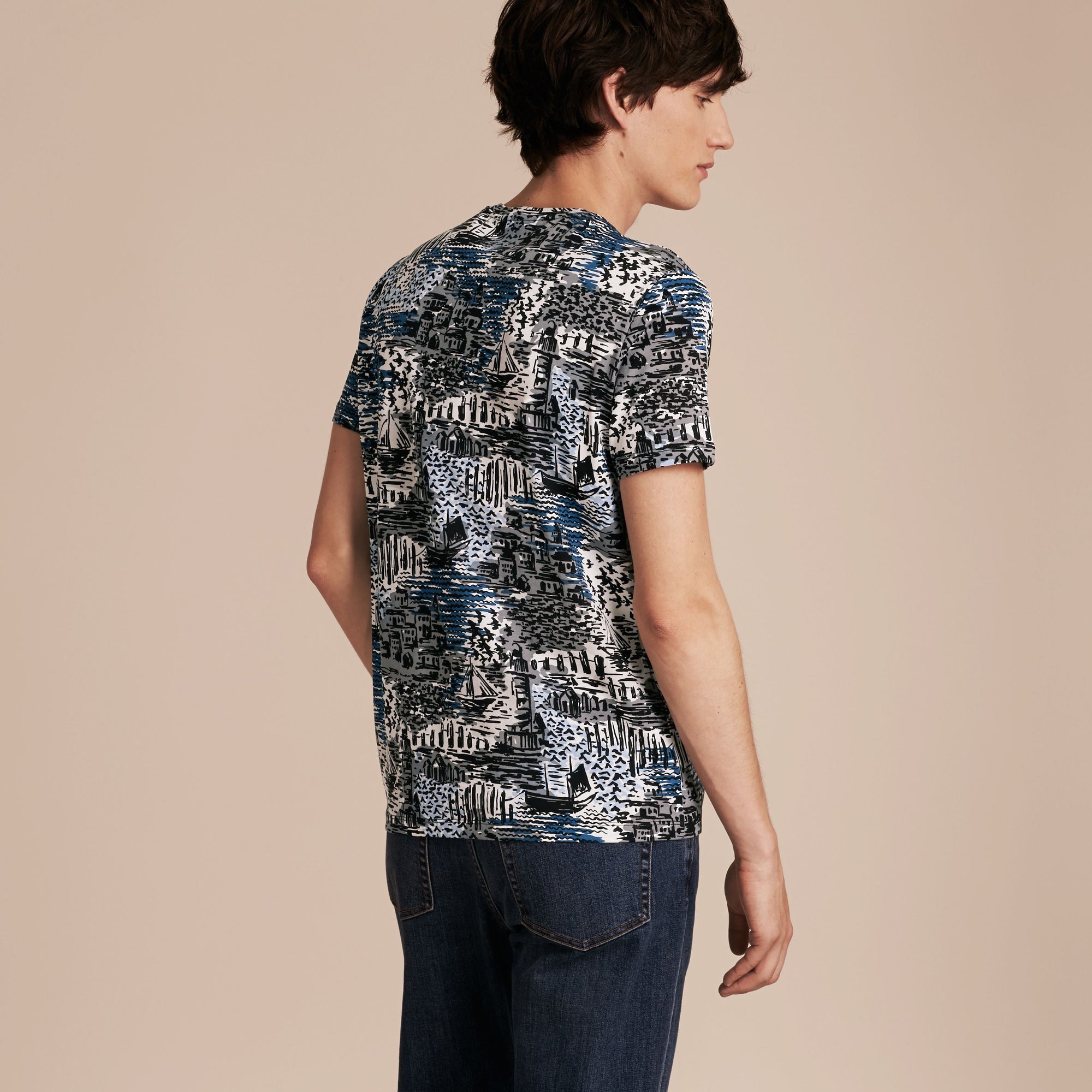 T-shirt en coton à imprimé balnéaire - Steel Blue