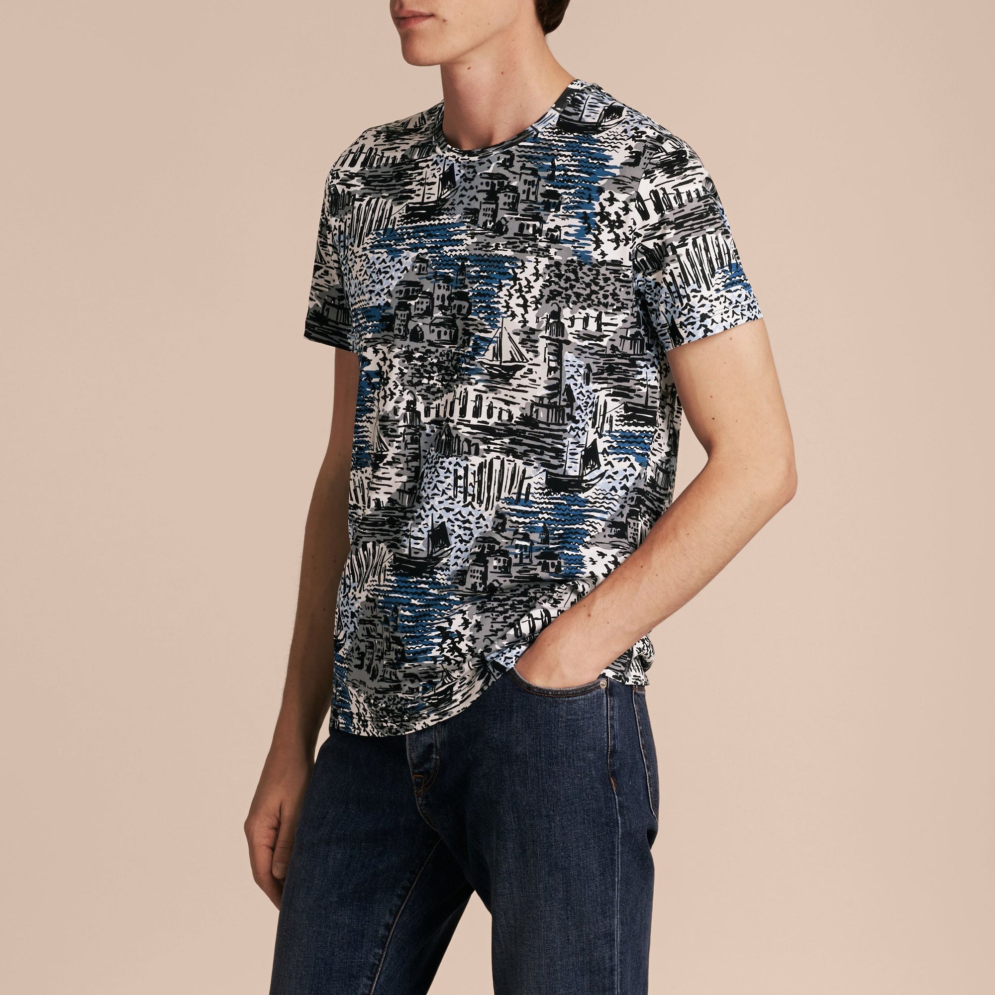 T-shirt en coton à imprimé balnéaire - Steel Blue