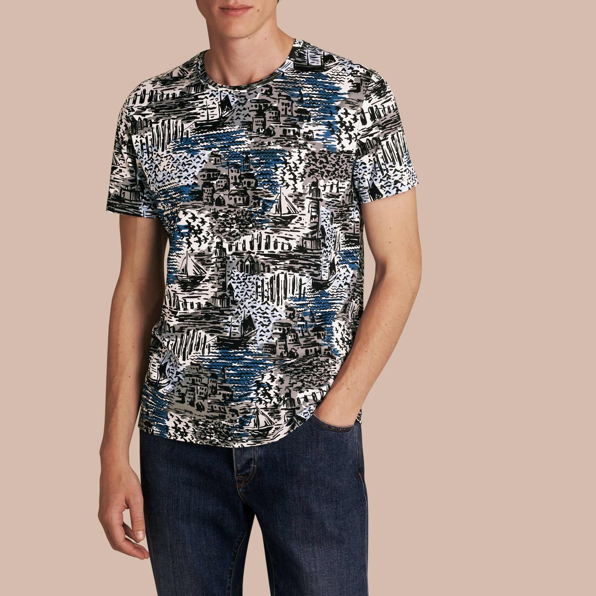 T-shirt en coton à imprimé balnéaire - Steel Blue