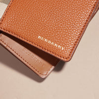 Portefeuille continental en coton House check et cuir grainé - Russet