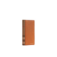 Portefeuille continental en coton House check et cuir grainé - Russet