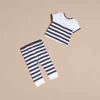 Coffret cadeau bébé deux pièces en coton rayé avec appliqués - Navy