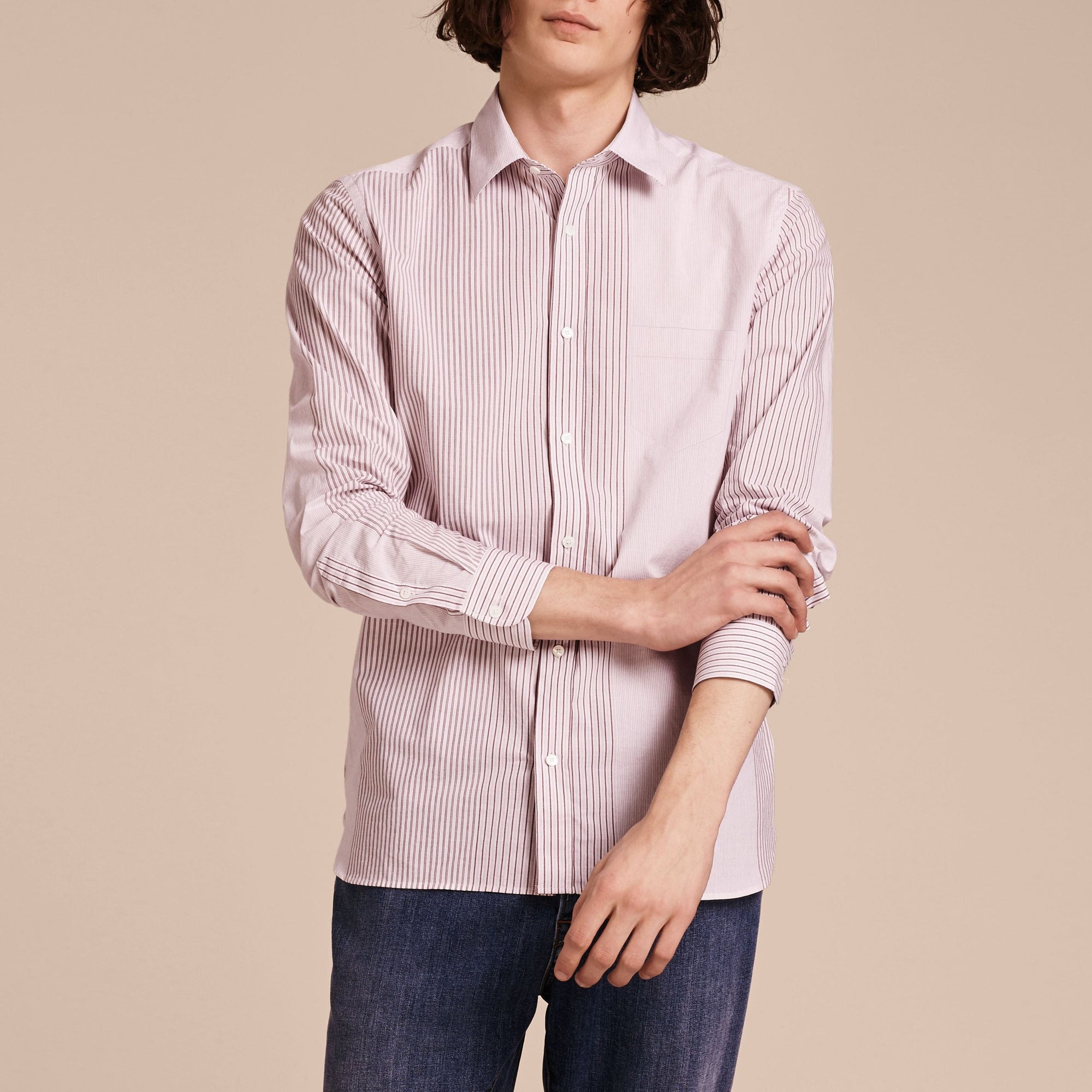 Chemise rayée en coton à panneaux - Rose Pink