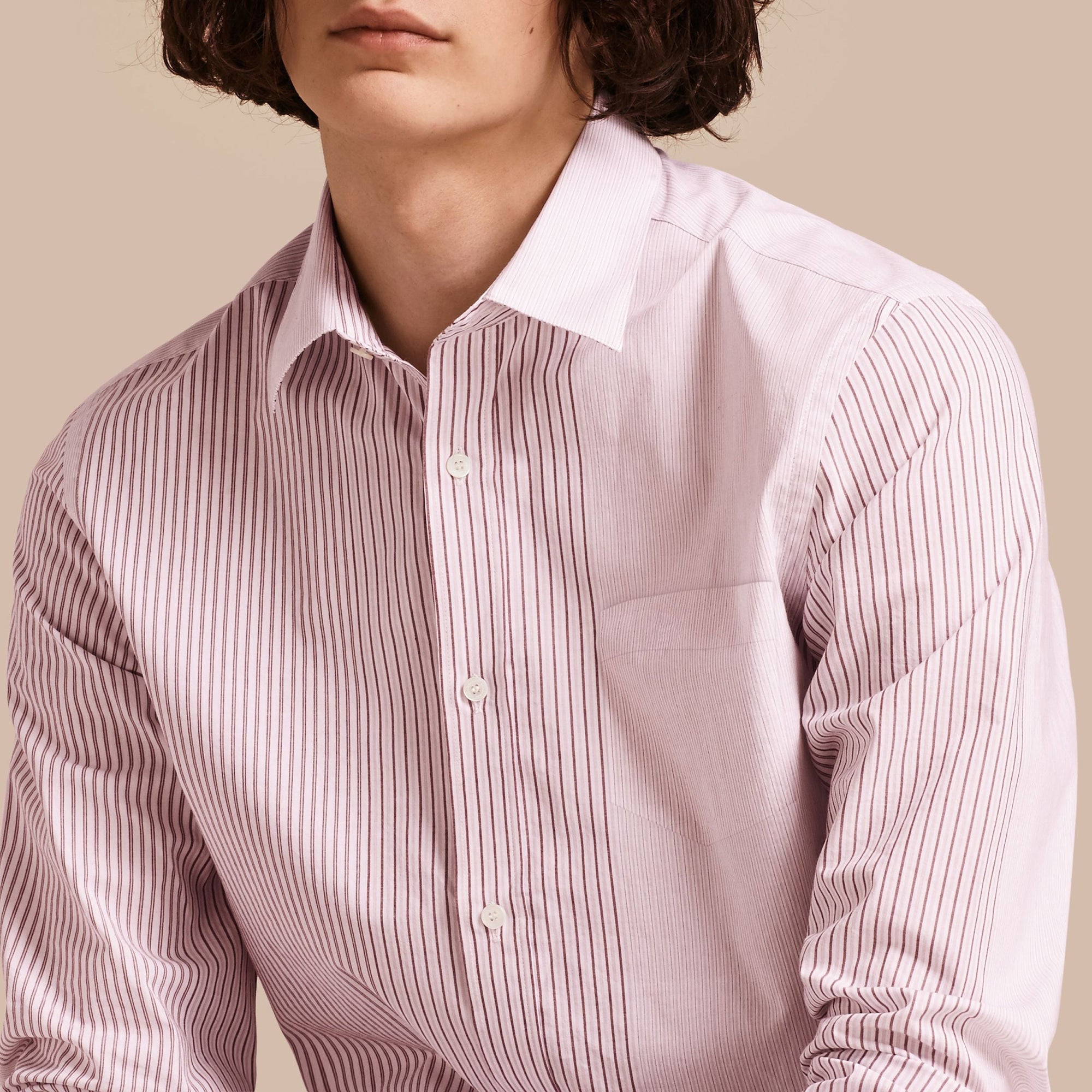 Chemise rayée en coton à panneaux - Rose Pink