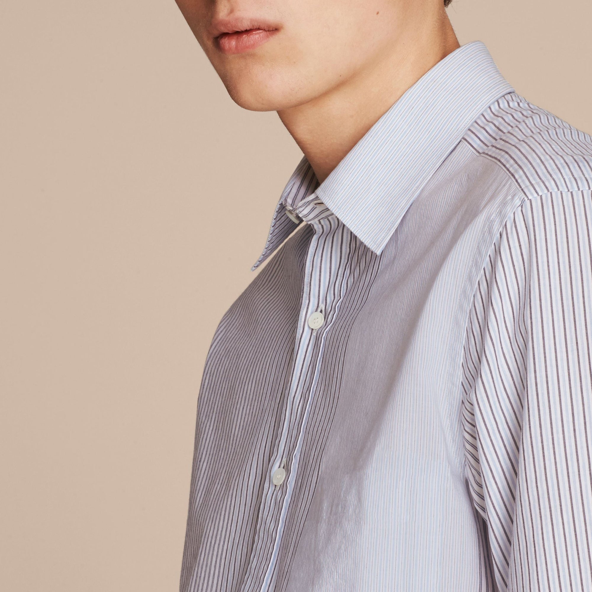 Chemise rayée en coton à panneaux - Light Blue