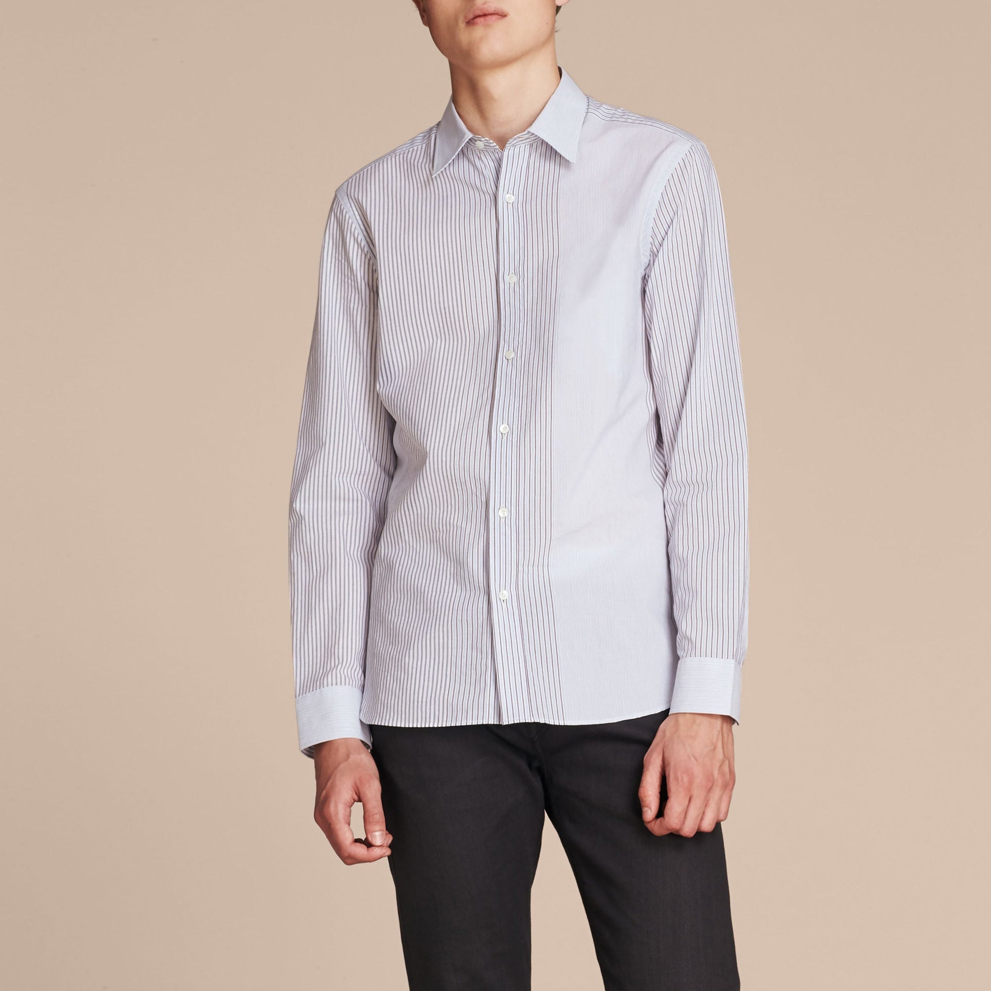 Chemise rayée en coton à panneaux - Light Blue