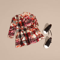 Robe en coton à motif check avec imprimé à pivoines roses - Pink Azalea