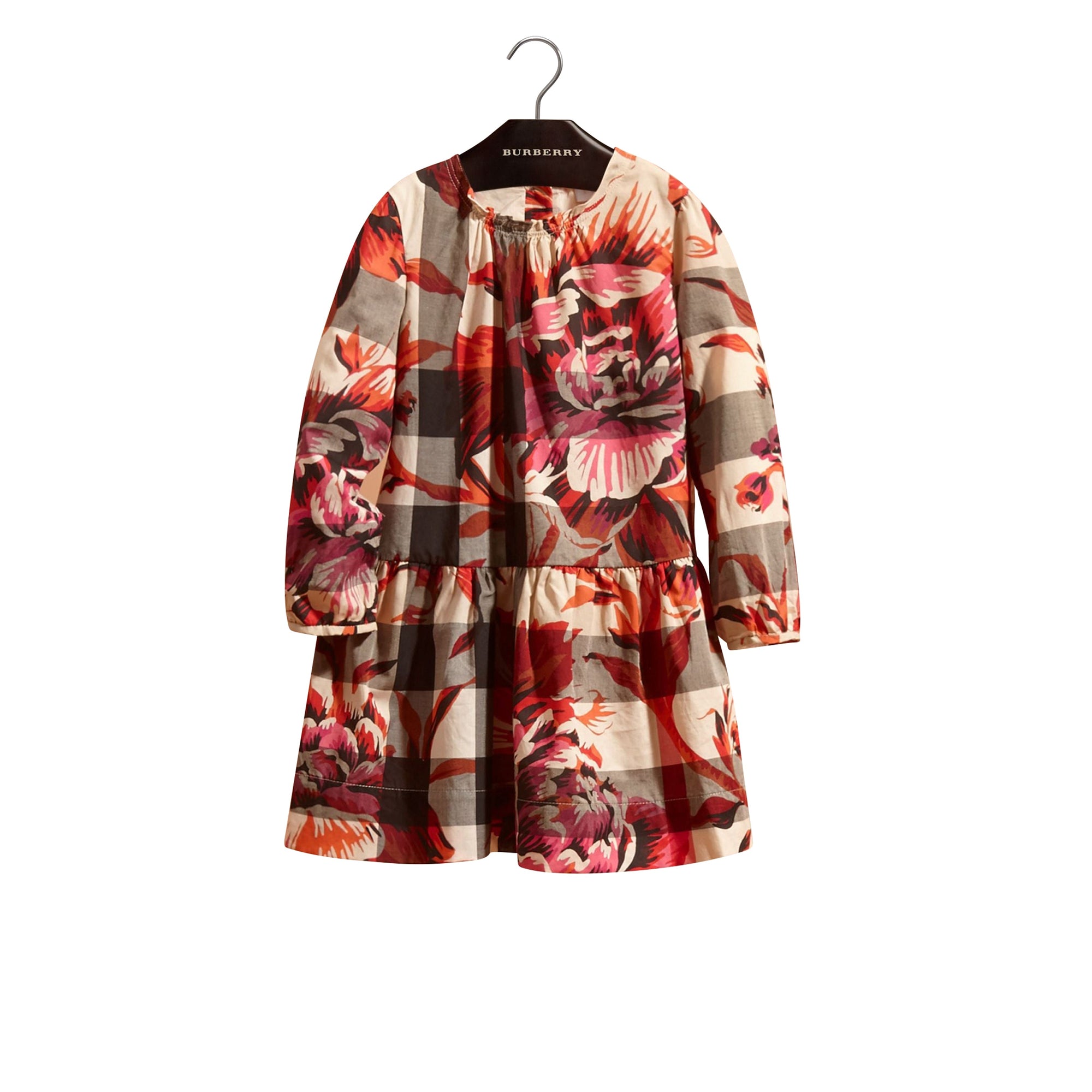 Robe en coton à motif check avec imprimé à pivoines roses - Pink Azalea