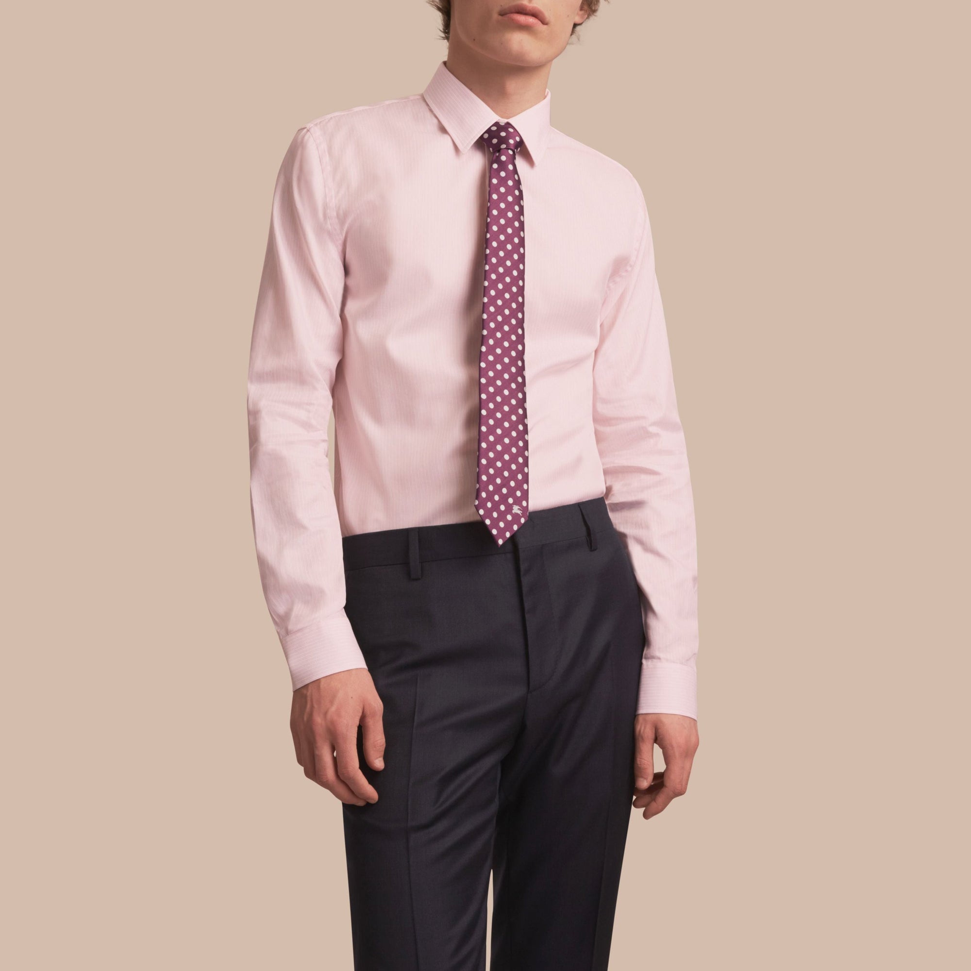 Chemise ajustée en popeline de coton à rayures - City Pink