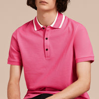 Polo en piqué de coton avec col rayé - Bright Crimson Pink