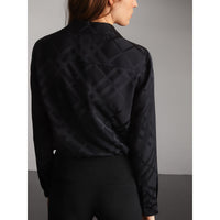 Chemise en soie à motif check ton sur ton - Black