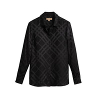 Chemise en soie à motif check ton sur ton - Black