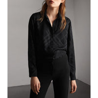 Chemise en soie à motif check ton sur ton - Black