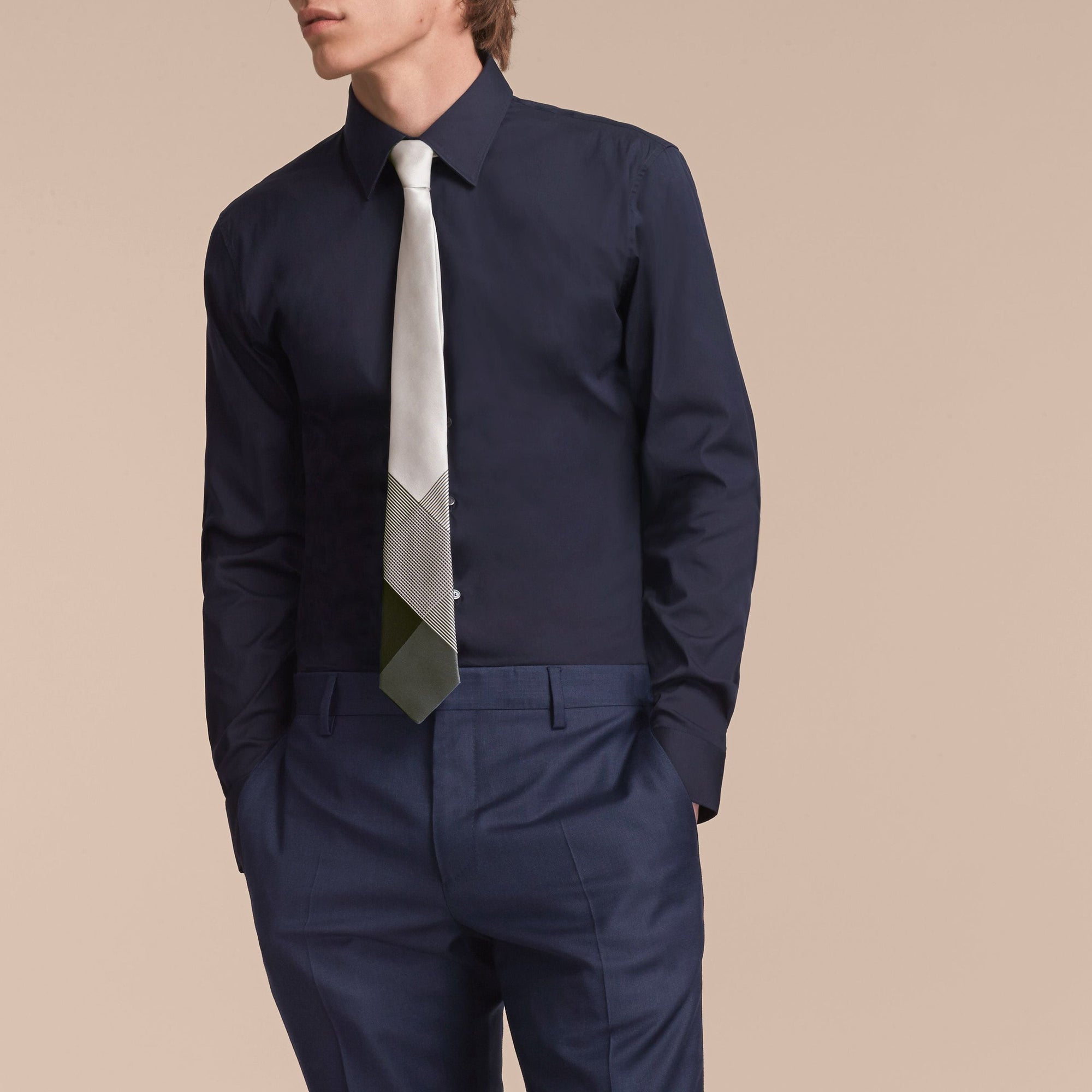 Cravate jacquard moderne en soie à motif vichy - Slate Green