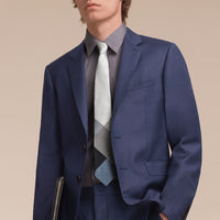 Cravate jacquard moderne en soie à motif vichy - Slate Blue