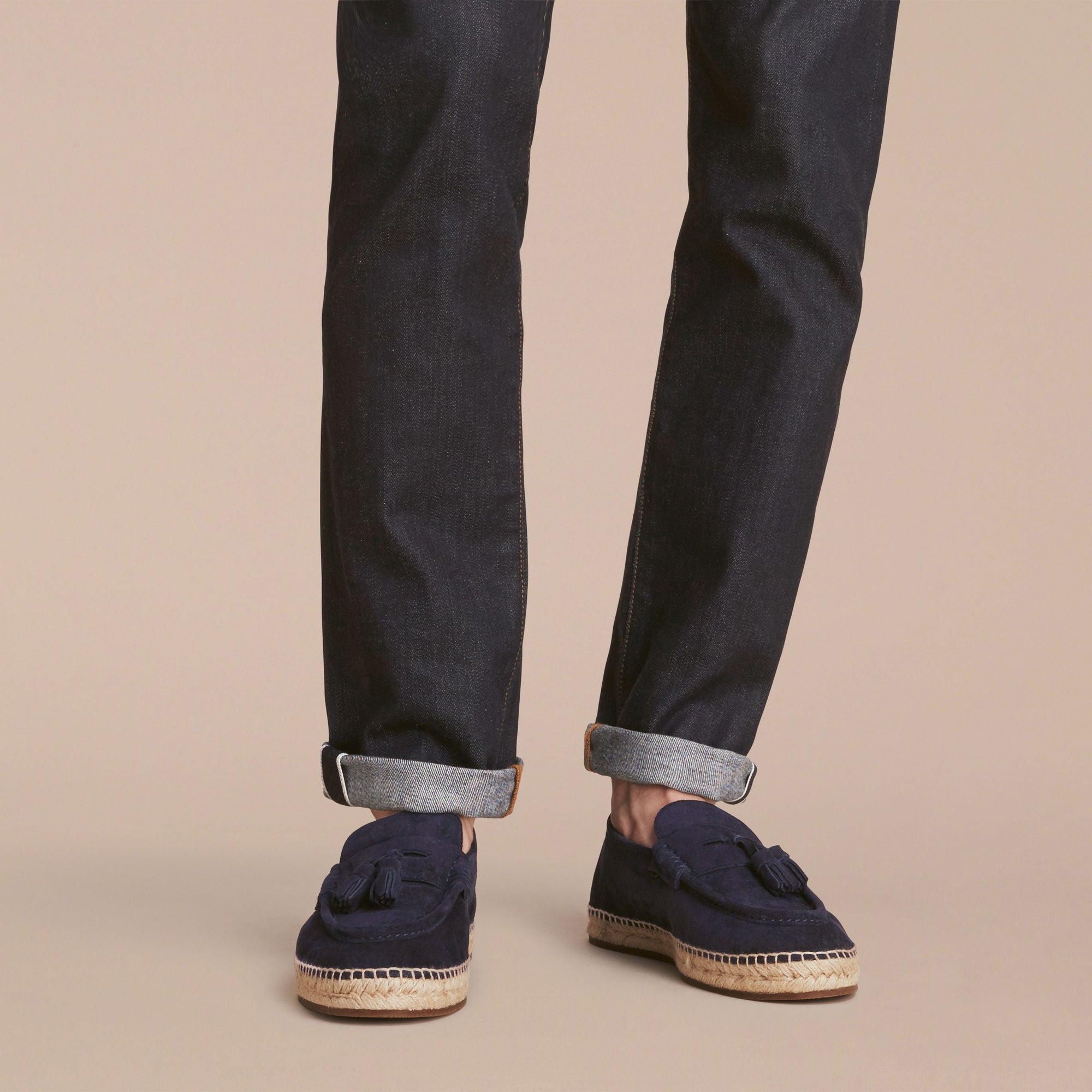 Mocassins espadrilles en cuir velours avec pampilles - Midnight Blue