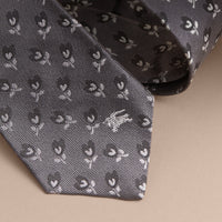 Cravate jacquard moderne en soie à motif floral - Steel