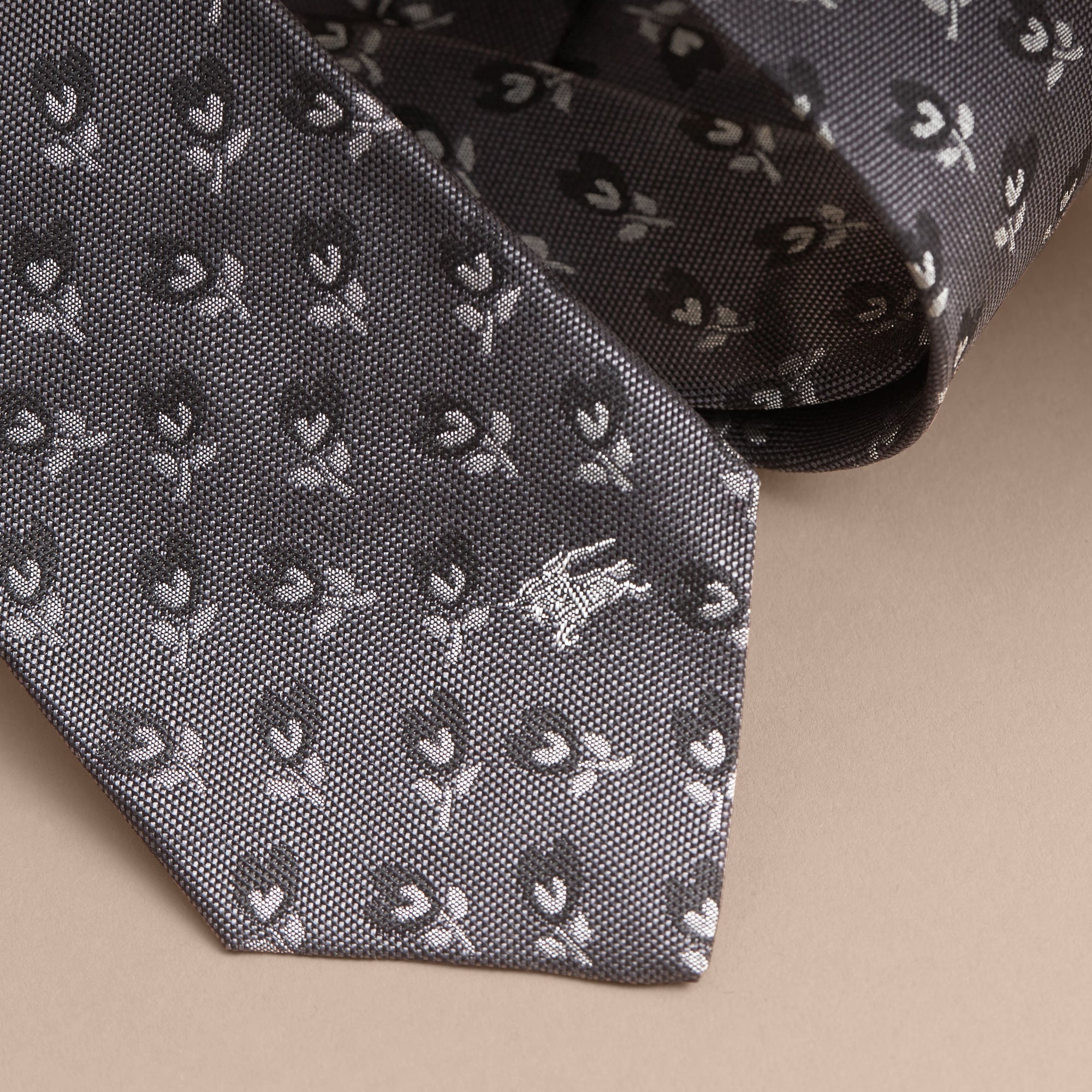 Cravate jacquard moderne en soie à motif floral - Steel
