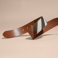Ceinture en coton House check et cuir - Russet