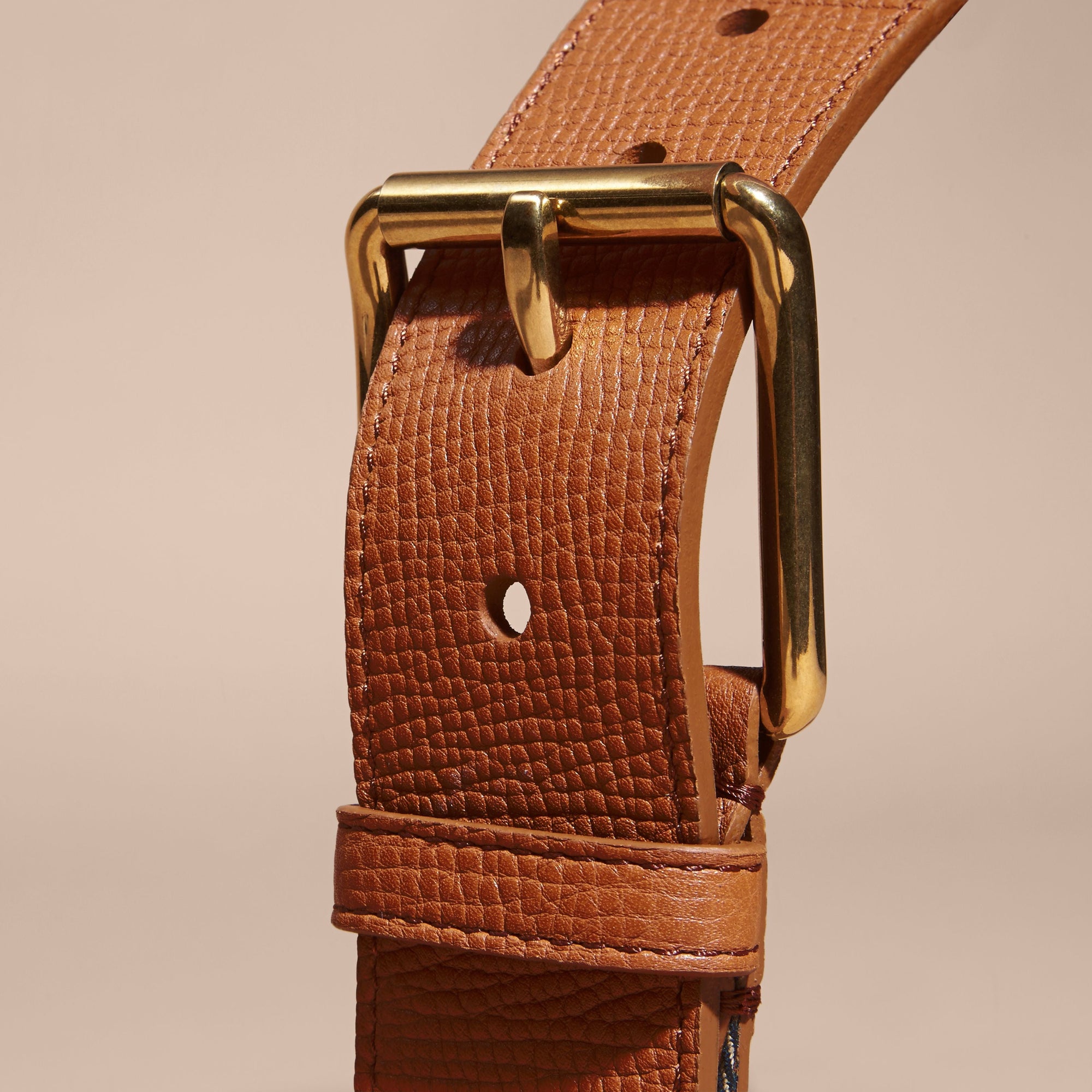 Ceinture en coton House check et cuir - Russet