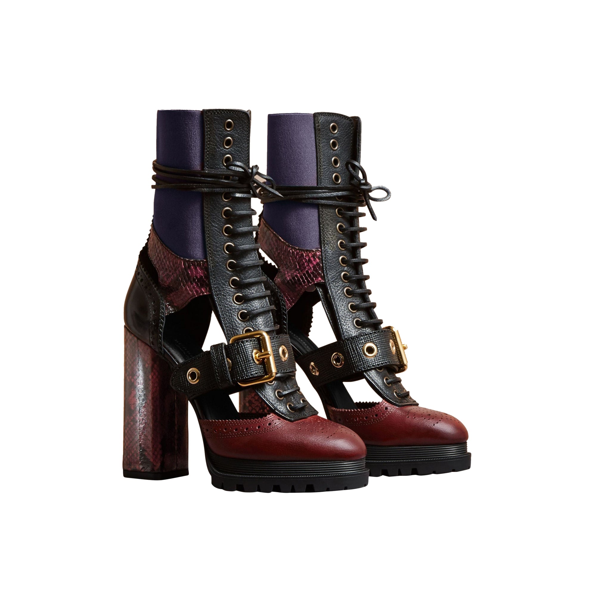 Bottines à plateforme en cuir et peau de serpent avec découpes - Garnet Pink