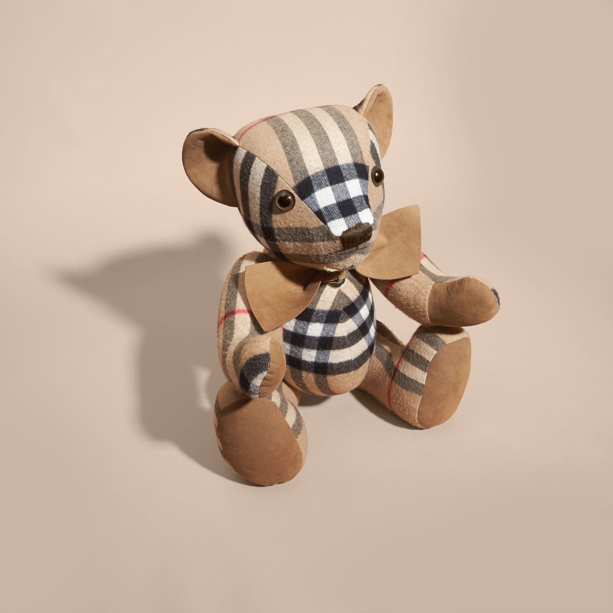 Grand teddy-bear en cachemire à motif check - Camel