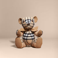 Grand teddy-bear en cachemire à motif check - Camel