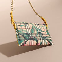 Clutch imprimé à pivoines roses en cuir - Yellow & Green