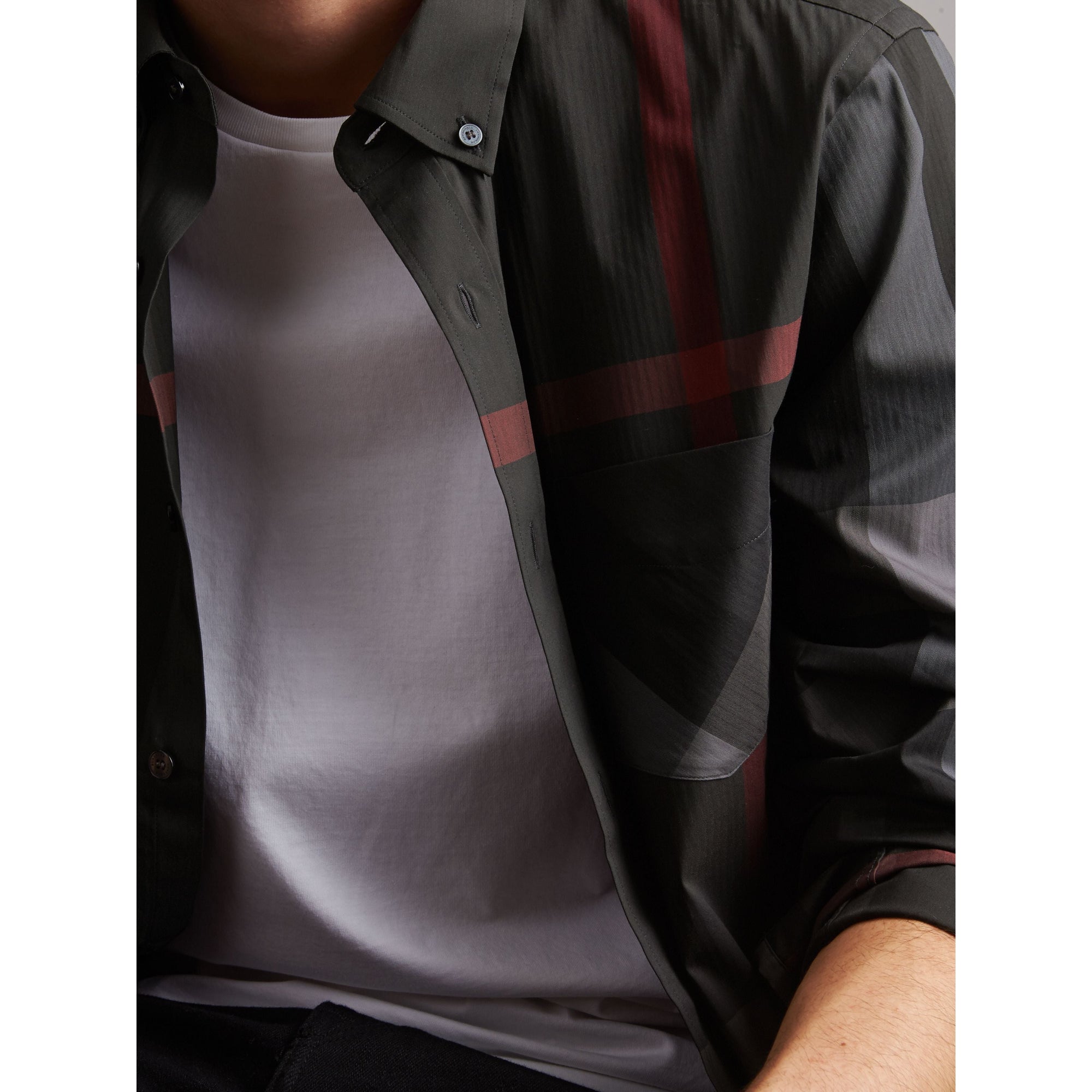 Chemise col boutonné en coton extensible mélangé - Charcoal