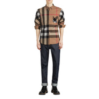 Chemise col boutonné en coton extensible mélangé - Camel