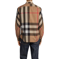 Chemise col boutonné en coton extensible mélangé - Camel